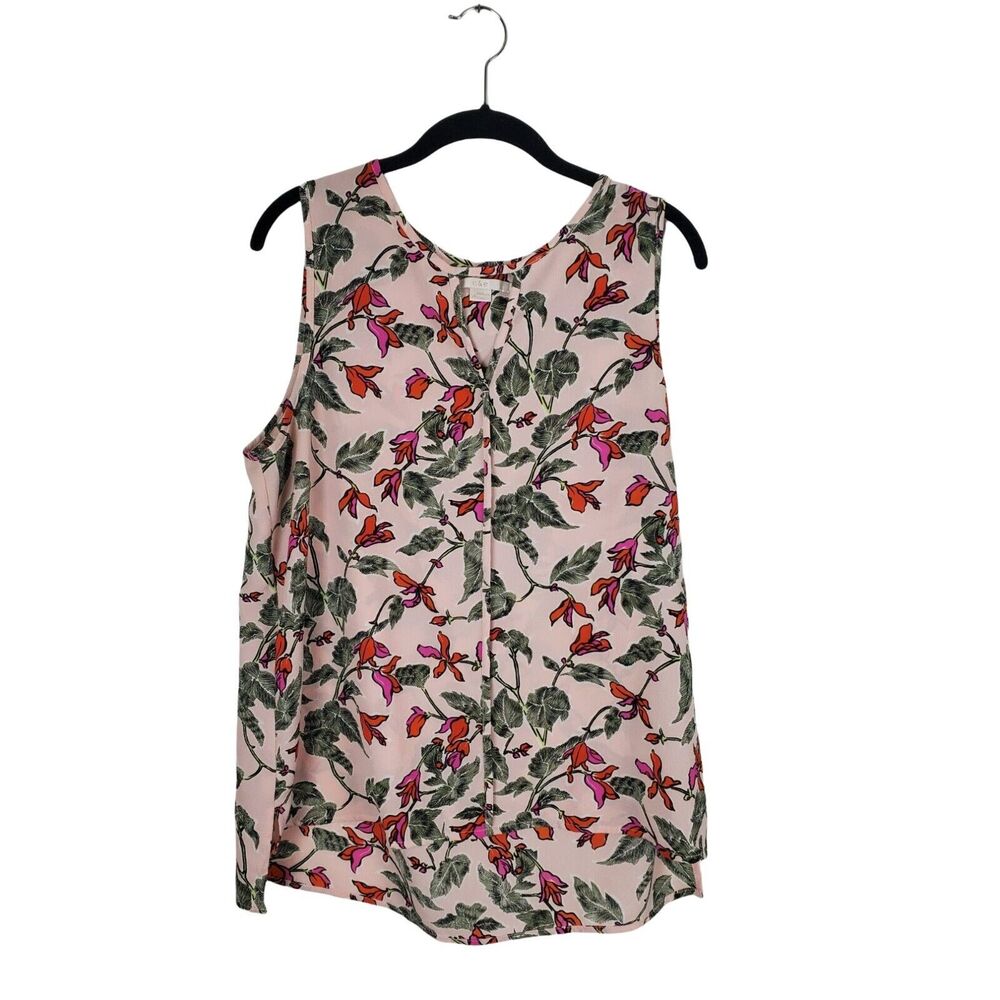 C&E Tank Top XL Womens Light Pink Floral Design Key‎ Hole Sleeveless Blouse